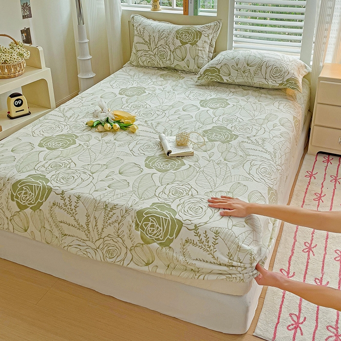 91家纺网 家纺一手货源 找家纺 名兮-2025新款立体高克重加厚浮雕绒单床笠款 朵美-绿