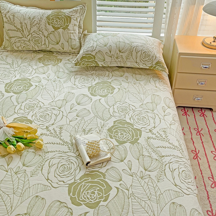 91家纺网 家纺一手货源 找家纺 名兮-2025新款立体高克重加厚浮雕绒单床笠款 朵美-绿