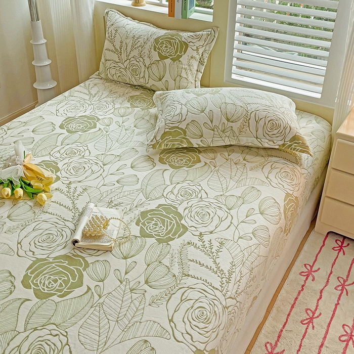 91家纺网 家纺一手货源 找家纺 名兮-2025新款立体高克重加厚浮雕绒单床笠款 朵美-绿