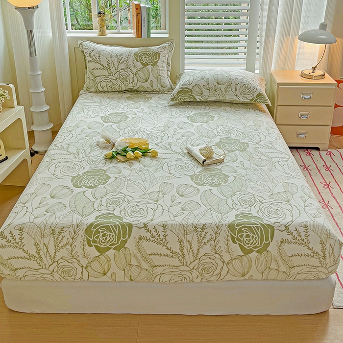 91家纺网 家纺一手货源 找家纺 名兮-2025新款立体高克重加厚浮雕绒单床笠款 朵美-绿