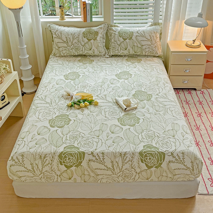 91家纺网 家纺一手货源 找家纺 名兮-2025新款立体高克重加厚浮雕绒单床笠款 朵美-绿