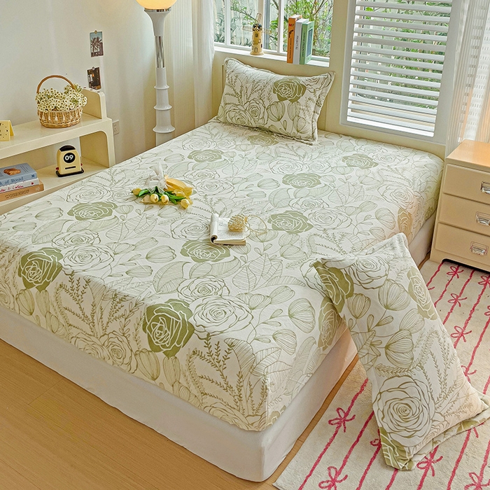 91家纺网 家纺一手货源 找家纺 名兮-2025新款立体高克重加厚浮雕绒单床笠款 朵美-绿