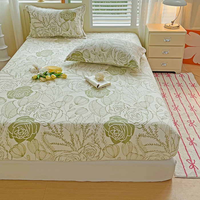 91家纺网 家纺一手货源 找家纺 名兮-2025新款立体高克重加厚浮雕绒单床笠款 朵美-绿