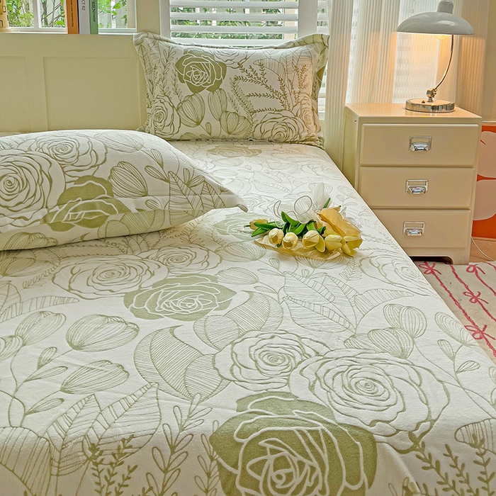 91家纺网 家纺一手货源 找家纺 名兮-2025新款立体高克重加厚浮雕绒单床笠款 朵美-绿