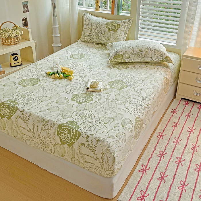 91家纺网 家纺一手货源 找家纺 名兮-2025新款立体高克重加厚浮雕绒单床笠款 朵美-绿