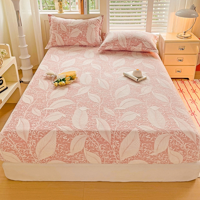 91家纺网 家纺一手货源 找家纺 名兮-2025新款立体高克重加厚浮雕绒单床笠款 千叶-粉