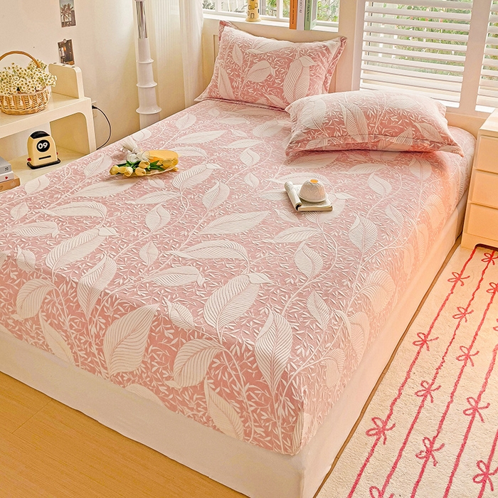 91家纺网 家纺一手货源 找家纺 名兮-2025新款立体高克重加厚浮雕绒单床笠款 千叶-粉