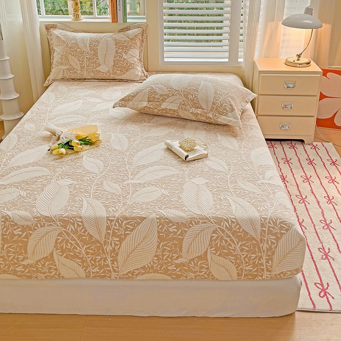 91家纺网 家纺一手货源 找家纺 名兮-2025新款立体高克重加厚浮雕绒单床笠款 千叶-咖