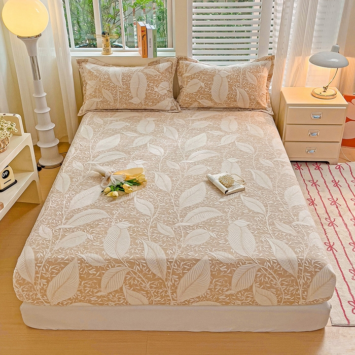 91家纺网 家纺一手货源 找家纺 名兮-2025新款立体高克重加厚浮雕绒单床笠款 千叶-咖