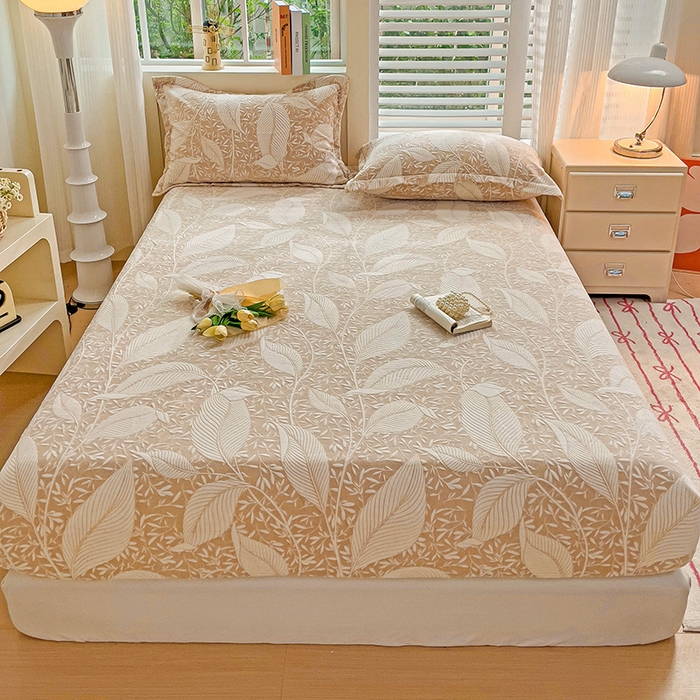 91家纺网 家纺一手货源 找家纺 名兮-2025新款立体高克重加厚浮雕绒单床笠款 千叶-咖