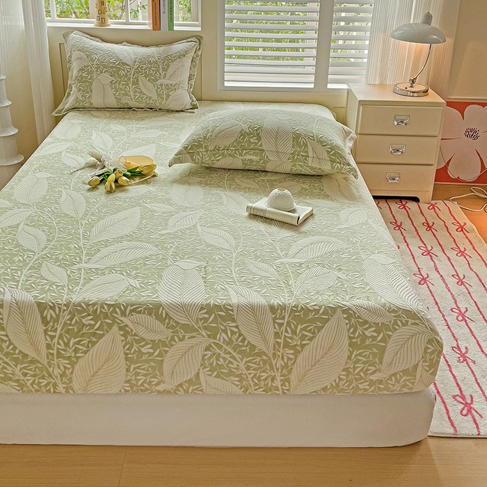 91家纺网 家纺一手货源 找家纺 名兮-2025新款立体高克重加厚浮雕绒单床笠款 千叶-绿