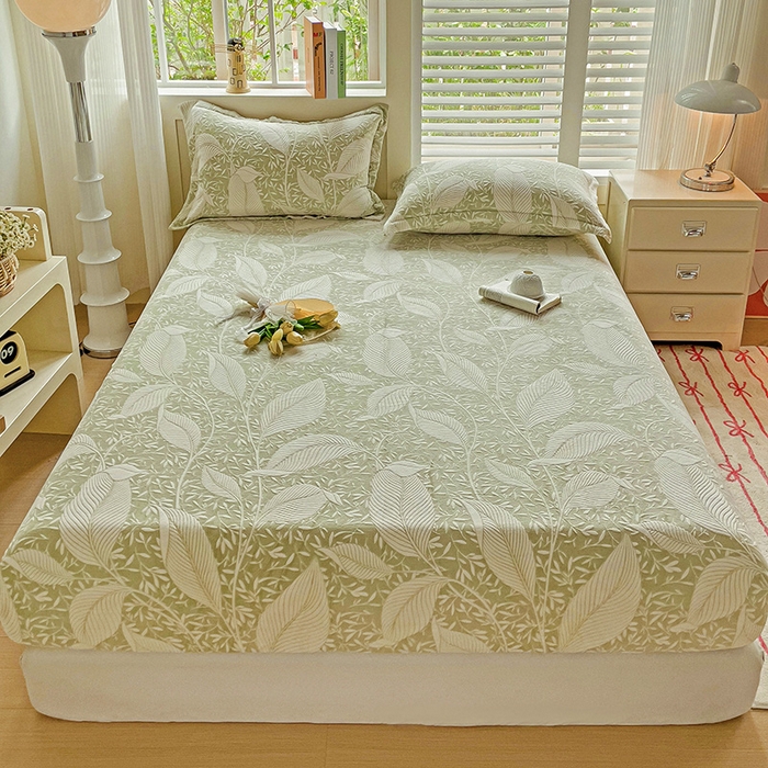 91家纺网 家纺一手货源 找家纺 名兮-2025新款立体高克重加厚浮雕绒单床笠款 千叶-绿