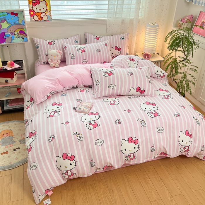 91家纺网 家纺一手货源 找家纺 港岛妹妹 2025新款云朵水洗工艺三丽鸥四件套 三丽鸥-纯真KT