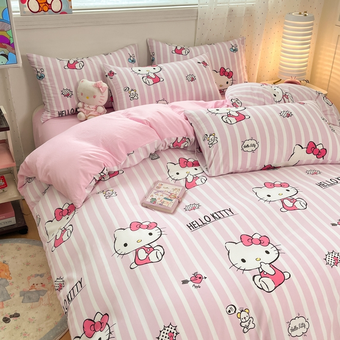 91家纺网 家纺一手货源 找家纺 港岛妹妹 2025新款云朵水洗工艺三丽鸥四件套 三丽鸥-纯真KT