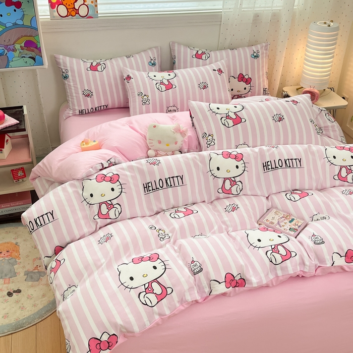 91家纺网 家纺一手货源 找家纺 港岛妹妹 2025新款云朵水洗工艺三丽鸥四件套 三丽鸥-纯真KT