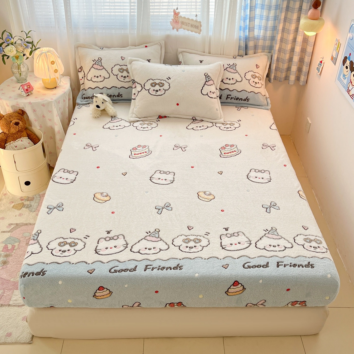 91家纺网 家纺一手货源 找家纺 （总）川悦生活 2025新款高克重雪花绒卡通印花加厚保暖大床单床笠