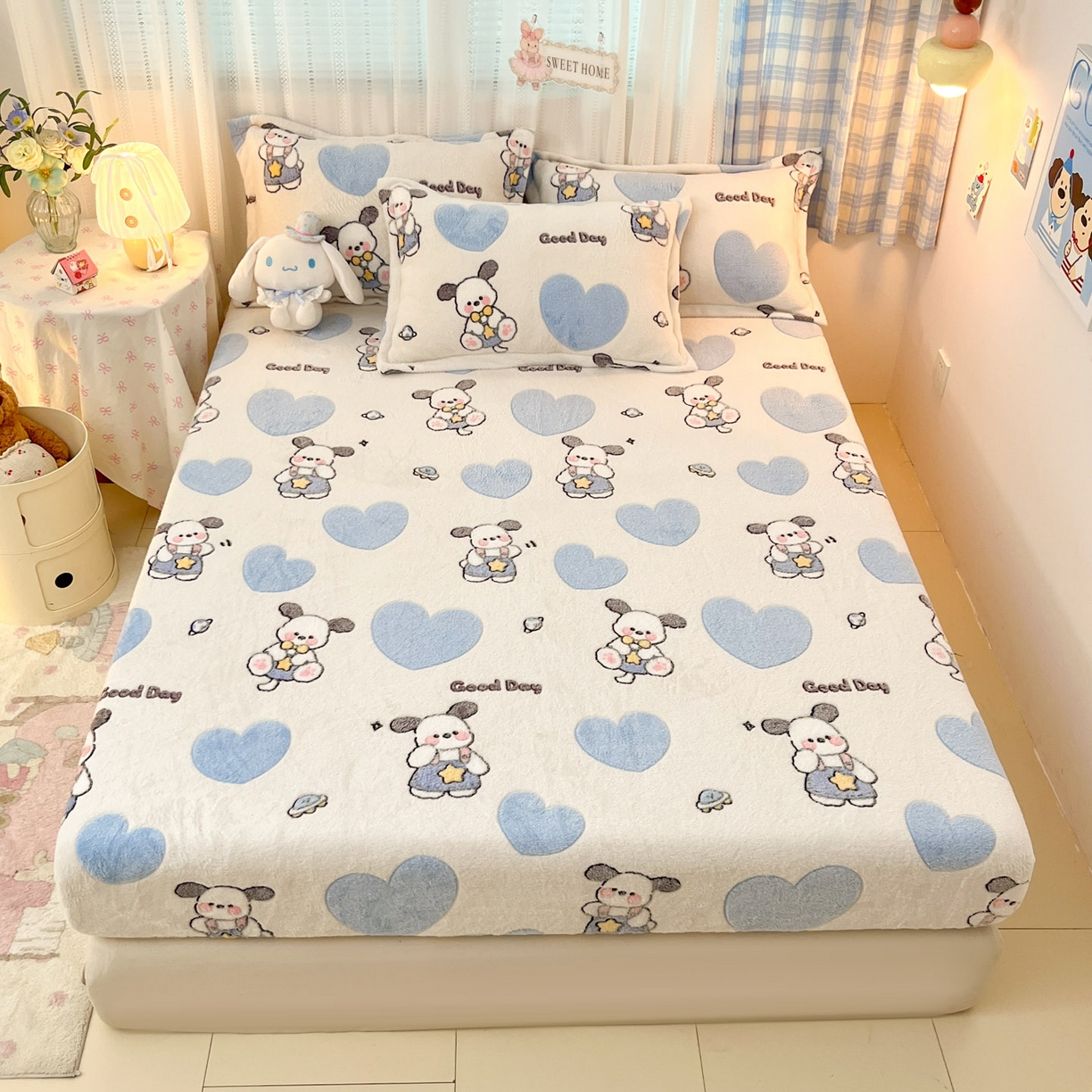 91家纺网 家纺一手货源 找家纺 （总）川悦生活 2025新款高克重雪花绒卡通印花加厚保暖大床单床笠