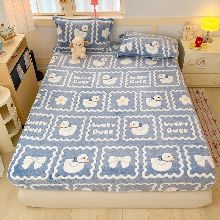 91家纺网 家纺一手货源 找家纺 （总）川悦生活 2025新款高克重雪花绒卡通印花加厚保暖大床单床笠