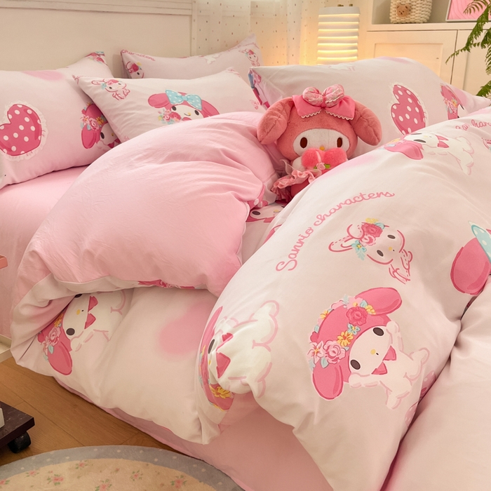 港岛妹妹 2025新款云朵水洗工艺三丽鸥四件套 三丽鸥-粉粉美乐蒂