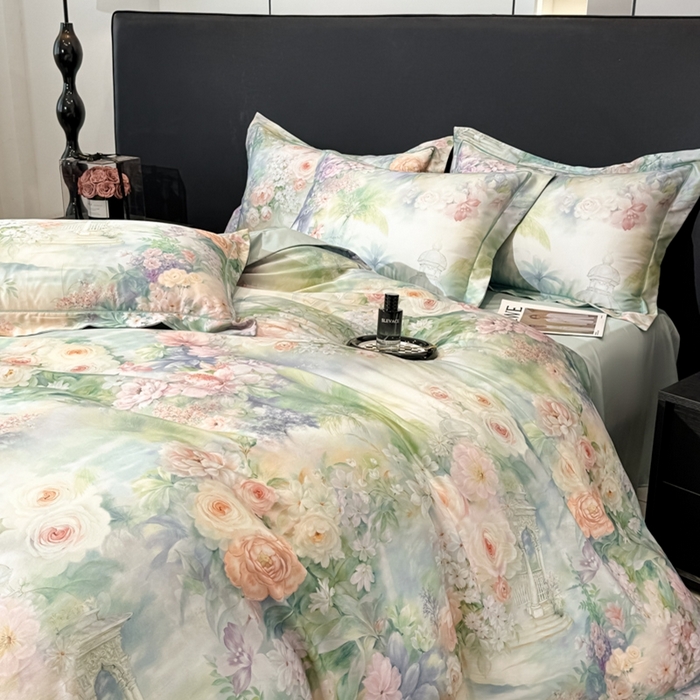 91家纺网 家纺一手货源 找家纺 舒慕家纺 2025新款天丝棉磨毛四件套艾阳绒四件套（配送高端包装） 波西娅-绿