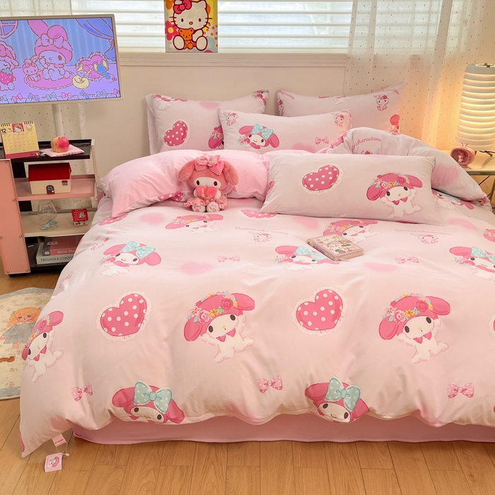 91家纺网 家纺一手货源 找家纺 港岛妹妹 2025新款云朵水洗工艺三丽鸥四件套 三丽鸥-粉粉美乐蒂