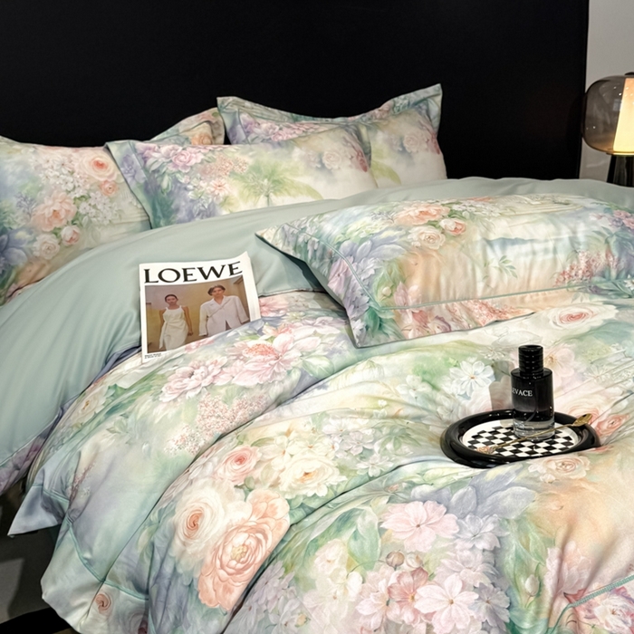 91家纺网 家纺一手货源 找家纺 舒慕家纺 2025新款天丝棉磨毛四件套艾阳绒四件套（配送高端包装） 波西娅-绿