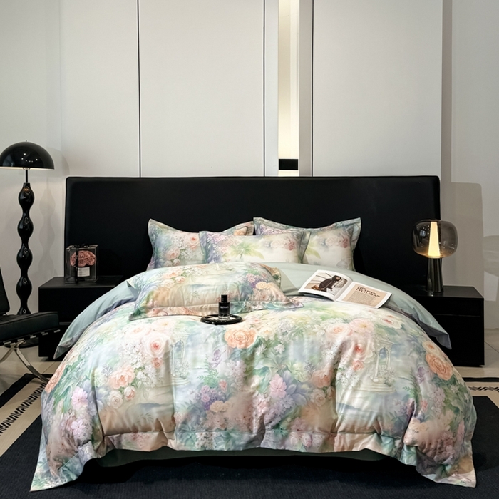 91家纺网 家纺一手货源 找家纺 舒慕家纺 2025新款天丝棉磨毛四件套艾阳绒四件套（配送高端包装） 波西娅-绿