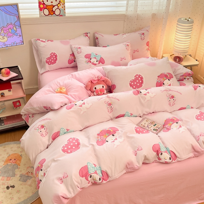 91家纺网 家纺一手货源 找家纺 港岛妹妹 2025新款云朵水洗工艺三丽鸥四件套 三丽鸥-粉粉美乐蒂