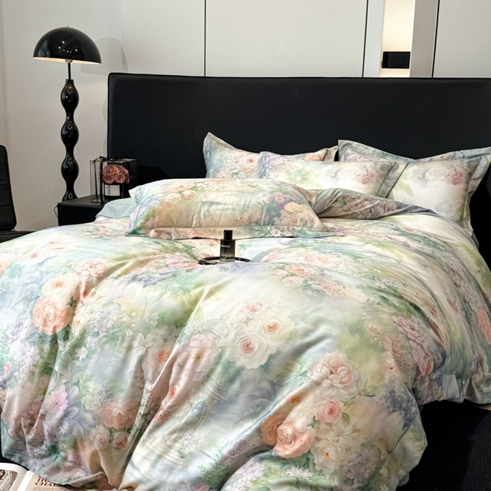 91家纺网 家纺一手货源 找家纺 舒慕家纺 2025新款天丝棉磨毛四件套艾阳绒四件套（配送高端包装） 波西娅-绿