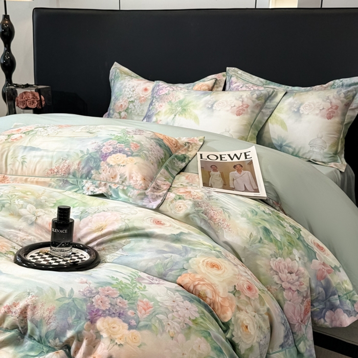 91家纺网 家纺一手货源 找家纺 舒慕家纺 2025新款天丝棉磨毛四件套艾阳绒四件套（配送高端包装） 波西娅-绿