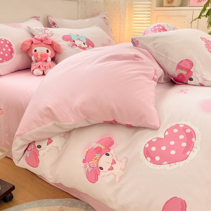 91家纺网 家纺一手货源 找家纺 港岛妹妹 2025新款云朵水洗工艺三丽鸥四件套 三丽鸥-粉粉美乐蒂