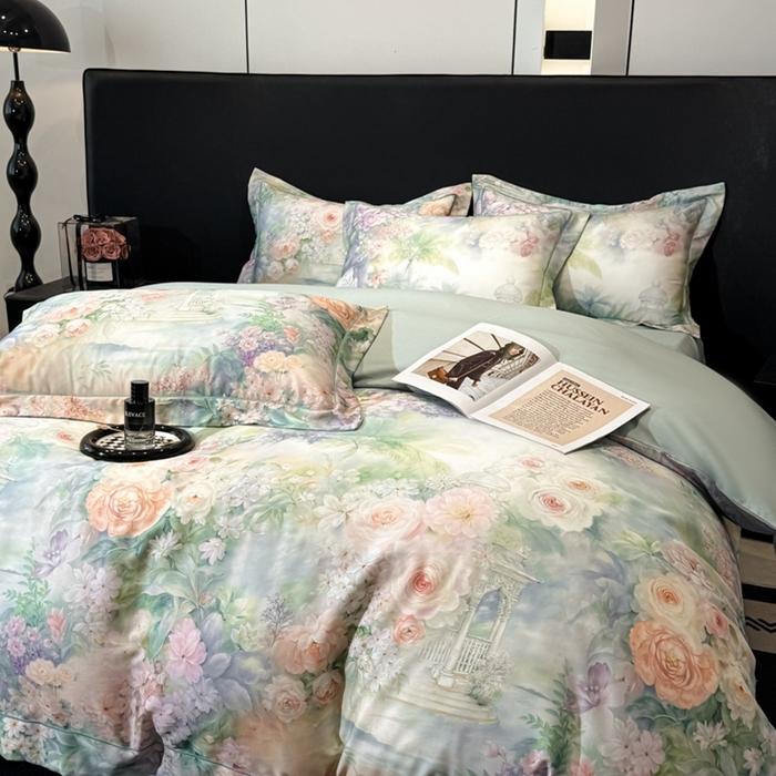 91家纺网 家纺一手货源 找家纺 舒慕家纺 2025新款天丝棉磨毛四件套艾阳绒四件套（配送高端包装） 波西娅-绿