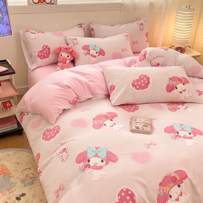 91家纺网 家纺一手货源 找家纺 港岛妹妹 2025新款云朵水洗工艺三丽鸥四件套 三丽鸥-粉粉美乐蒂