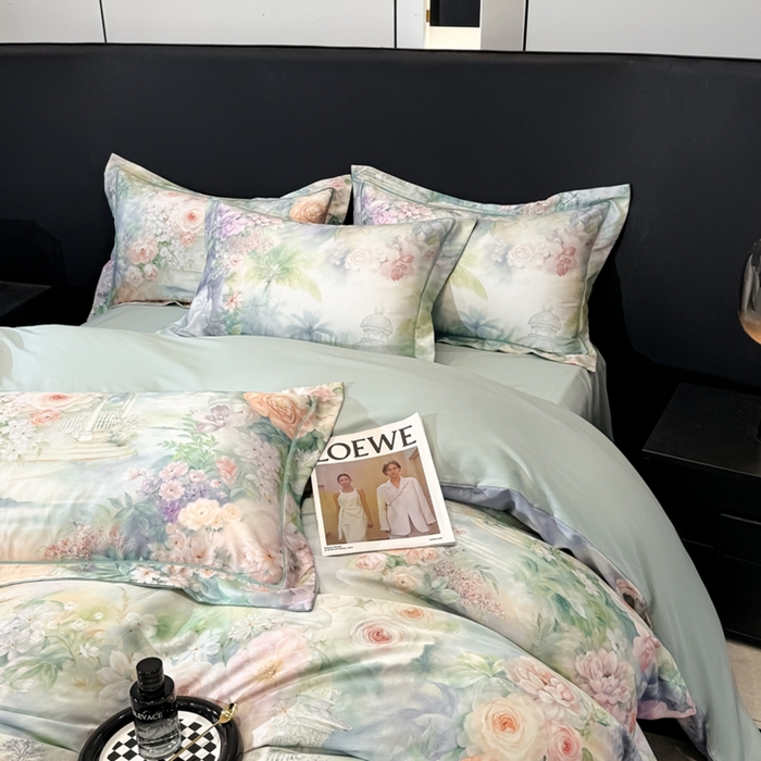 91家纺网 家纺一手货源 找家纺 舒慕家纺 2025新款天丝棉磨毛四件套艾阳绒四件套（配送高端包装） 波西娅-绿