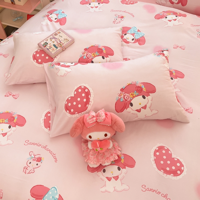 91家纺网 家纺一手货源 找家纺 港岛妹妹 2025新款云朵水洗工艺三丽鸥四件套 三丽鸥-粉粉美乐蒂