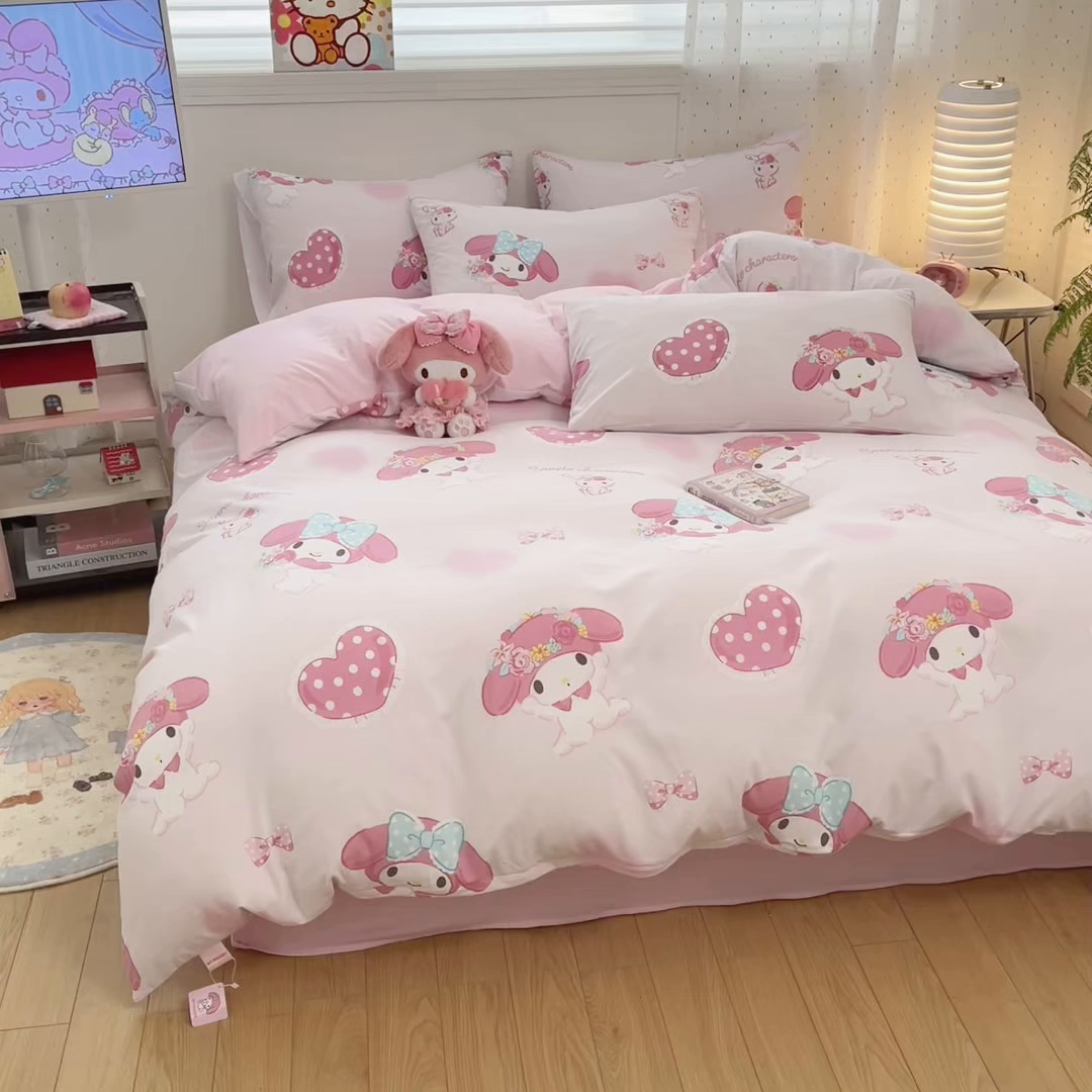 91家纺网 家纺一手货源 找家纺 港岛妹妹 2025新款云朵水洗工艺三丽鸥四件套 三丽鸥-粉粉美乐蒂