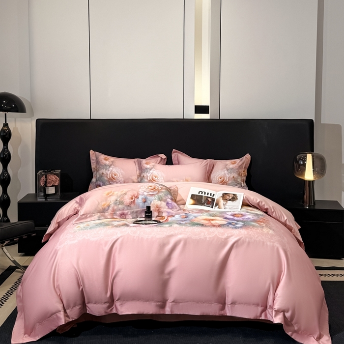 91家纺网 家纺一手货源 找家纺 舒慕家纺 2025新款天丝棉磨毛四件套艾阳绒四件套（配送高端包装） 淡雅幽香-粉