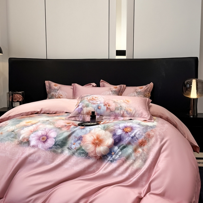 91家纺网 家纺一手货源 找家纺 舒慕家纺 2025新款天丝棉磨毛四件套艾阳绒四件套（配送高端包装） 淡雅幽香-粉