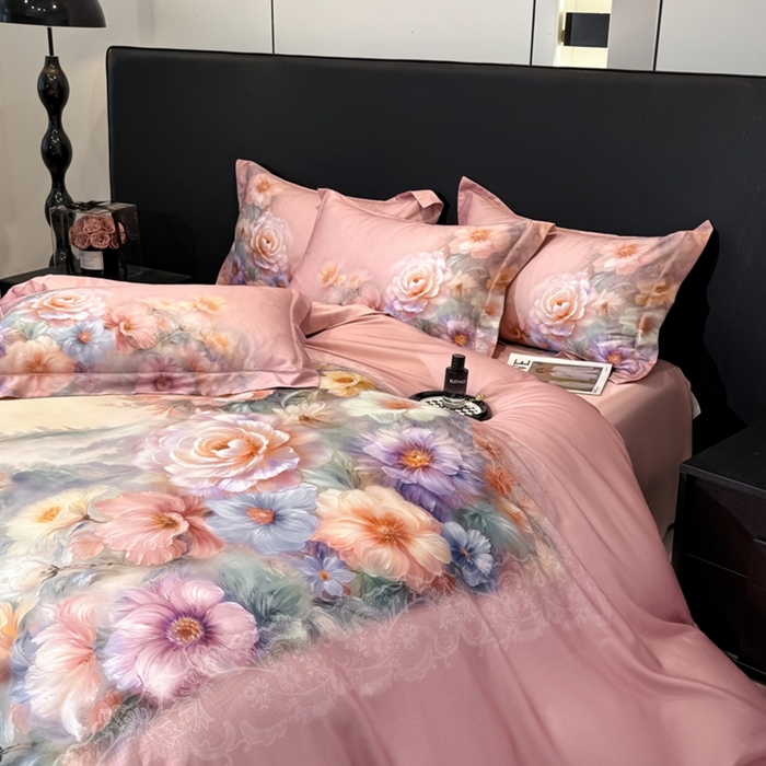 91家纺网 家纺一手货源 找家纺 舒慕家纺 2025新款天丝棉磨毛四件套艾阳绒四件套（配送高端包装） 淡雅幽香-粉