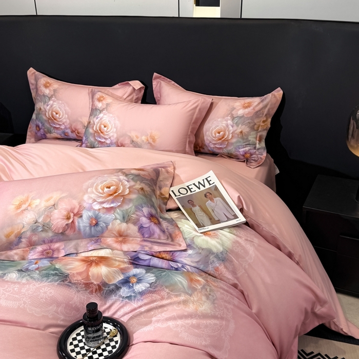 91家纺网 家纺一手货源 找家纺 舒慕家纺 2025新款天丝棉磨毛四件套艾阳绒四件套（配送高端包装） 淡雅幽香-粉