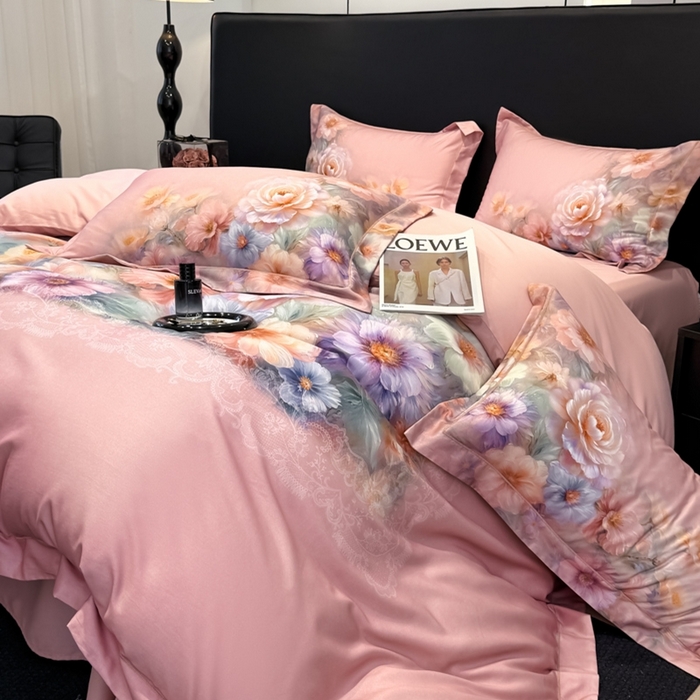 91家纺网 家纺一手货源 找家纺 舒慕家纺 2025新款天丝棉磨毛四件套艾阳绒四件套（配送高端包装） 淡雅幽香-粉