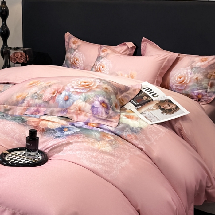 91家纺网 家纺一手货源 找家纺 舒慕家纺 2025新款天丝棉磨毛四件套艾阳绒四件套（配送高端包装） 淡雅幽香-粉