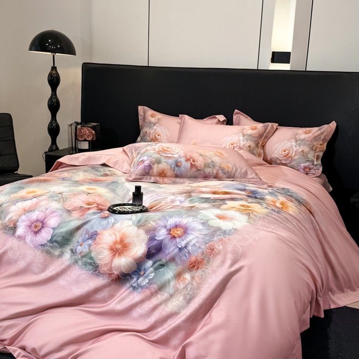 91家纺网 家纺一手货源 找家纺 舒慕家纺 2025新款天丝棉磨毛四件套艾阳绒四件套（配送高端包装） 淡雅幽香-粉