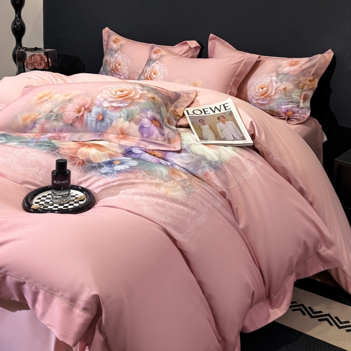 91家纺网 家纺一手货源 找家纺 舒慕家纺 2025新款天丝棉磨毛四件套艾阳绒四件套（配送高端包装） 淡雅幽香-粉