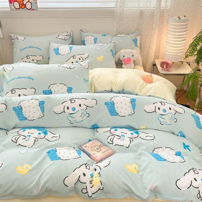 91家纺网 家纺一手货源 找家纺 港岛妹妹 2025新款云朵水洗工艺三丽鸥四件套 三丽鸥-泡泡玉桂狗