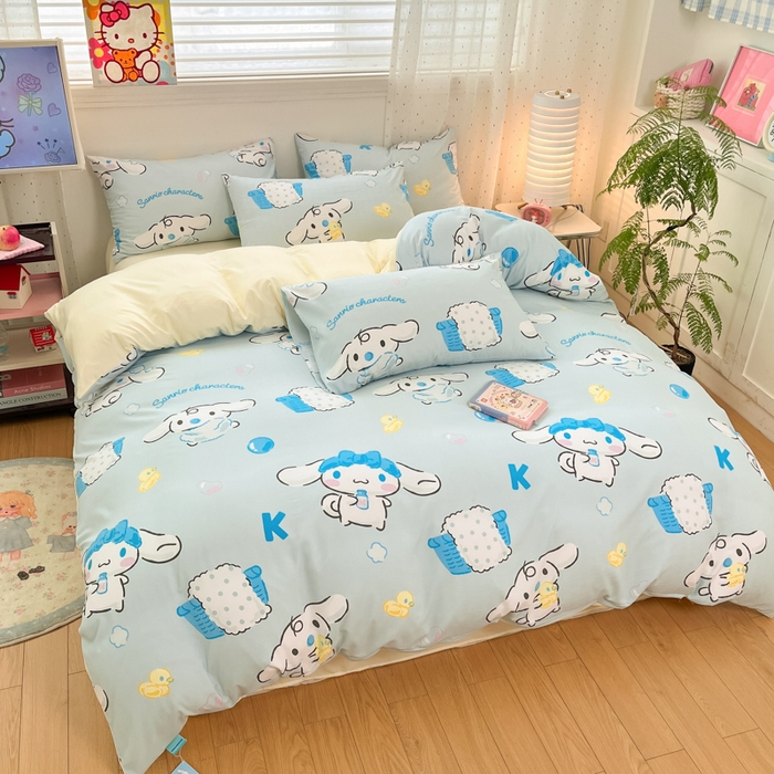 91家纺网 家纺一手货源 找家纺 港岛妹妹 2025新款云朵水洗工艺三丽鸥四件套 三丽鸥-泡泡玉桂狗