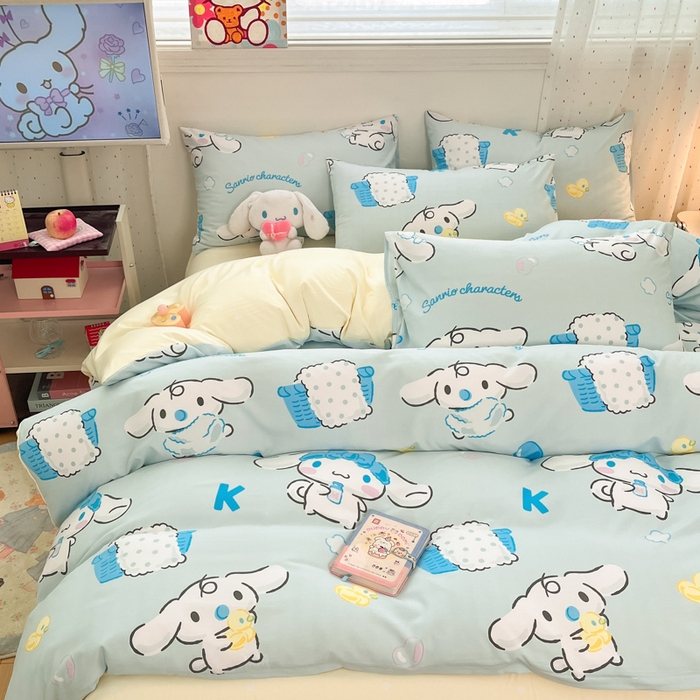 91家纺网 家纺一手货源 找家纺 港岛妹妹 2025新款云朵水洗工艺三丽鸥四件套 三丽鸥-泡泡玉桂狗