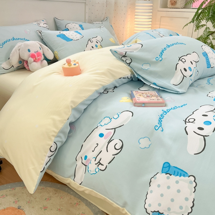 91家纺网 家纺一手货源 找家纺 港岛妹妹 2025新款云朵水洗工艺三丽鸥四件套 三丽鸥-泡泡玉桂狗