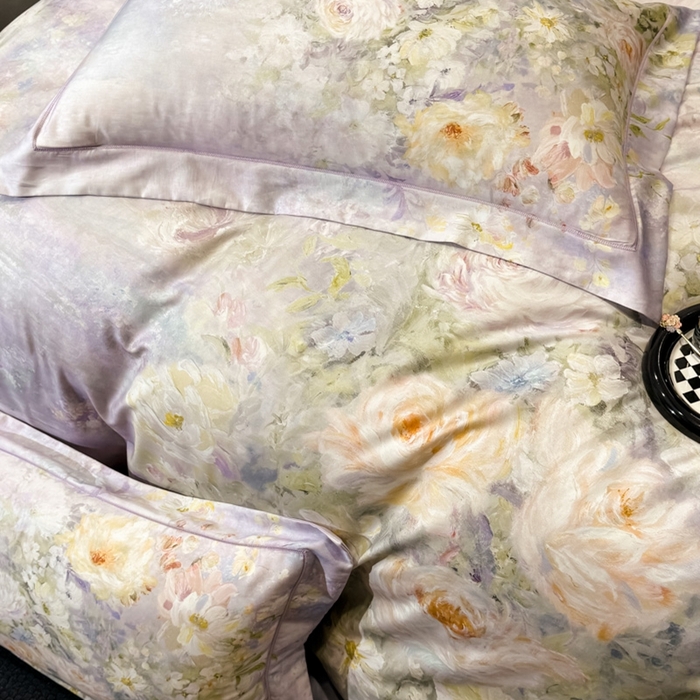 91家纺网 家纺一手货源 找家纺 舒慕家纺 2025新款天丝棉磨毛四件套艾阳绒四件套（配送高端包装） 花溪畔-紫