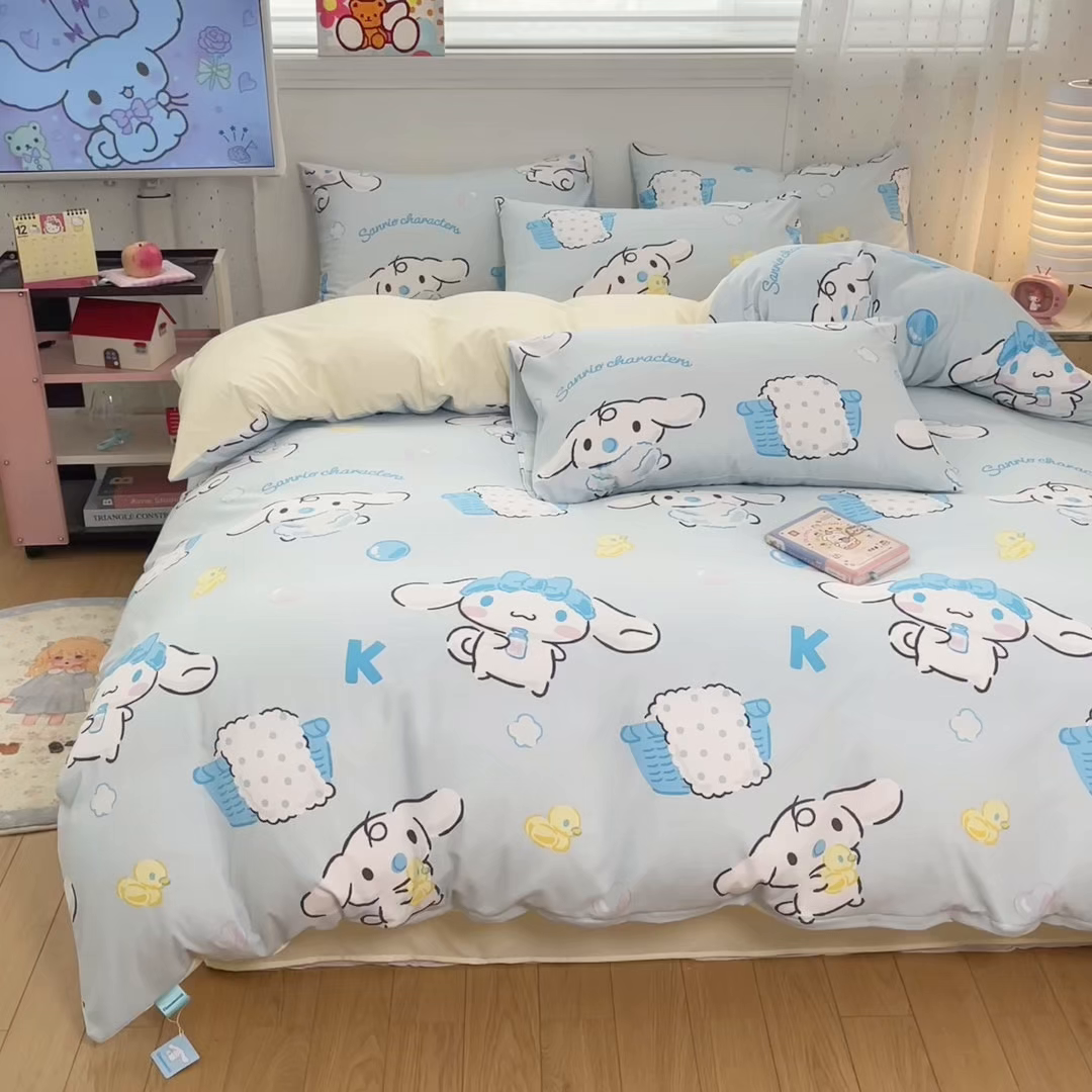 91家纺网 家纺一手货源 找家纺 港岛妹妹 2025新款云朵水洗工艺三丽鸥四件套 三丽鸥-泡泡玉桂狗